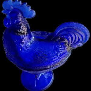 Blue Glass Rooster Figurine